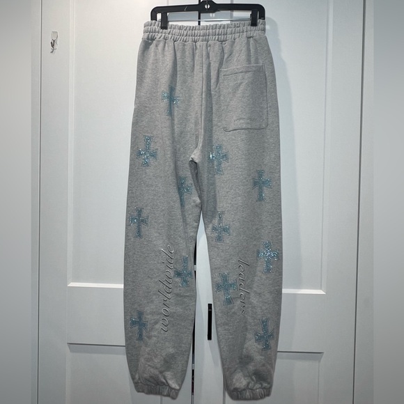 Unknown Men's Gray Rhinestone Cross Cotton sweatpants - Picture 7 of 7
